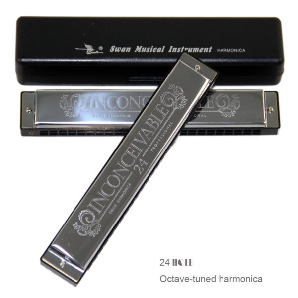 24 hole octave tuned c key metal harmonica with case