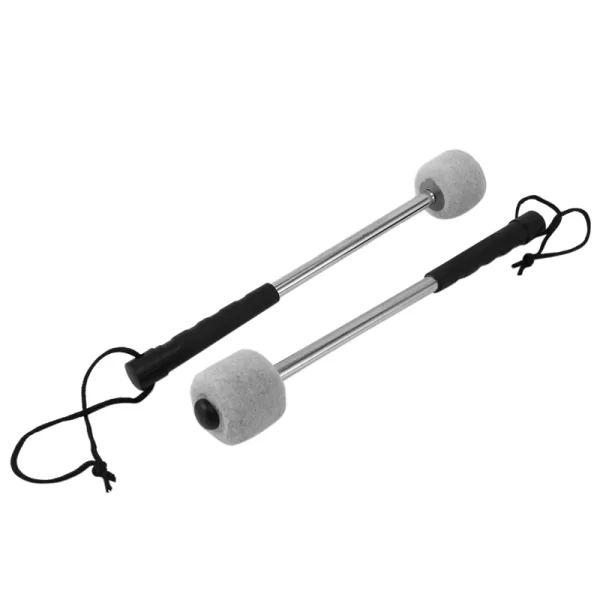2Pcs White Felt Head Bass Drum Percussion Mallets with Stainless Steel Handle