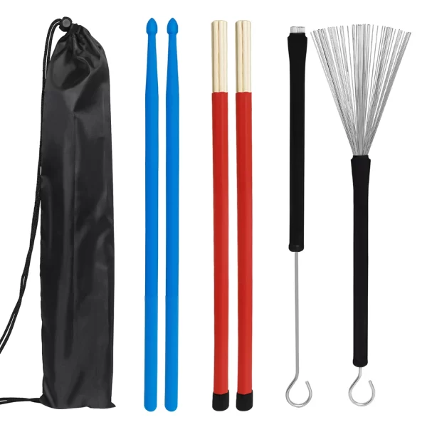 1 Pair Bamboo Drumsticks Nylon Brushes 5A Drum Sticks Bag Set