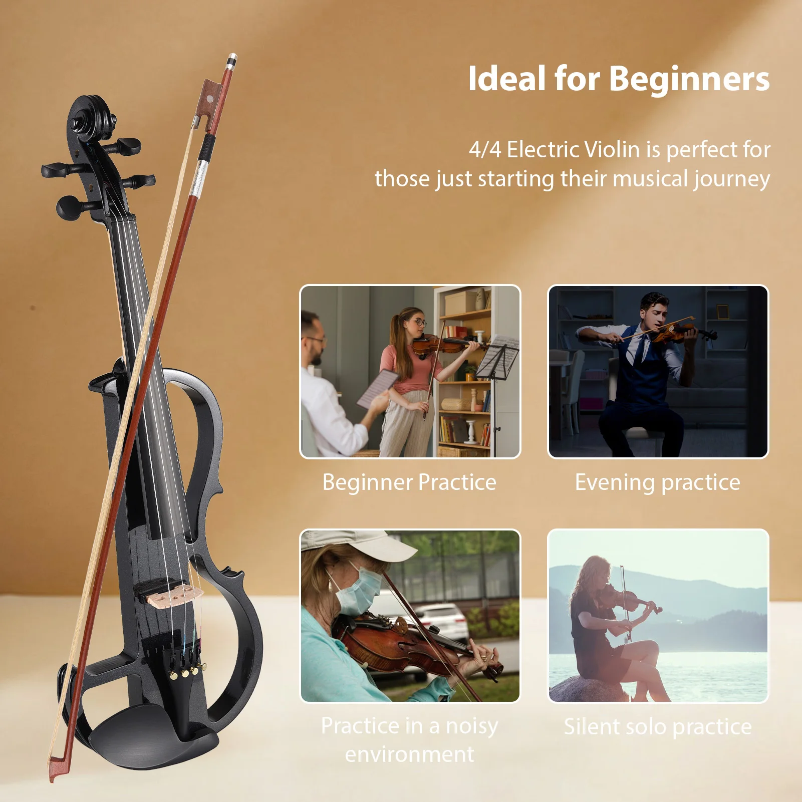 4/4 Violin Professional Electric Violin for Beginners & Case